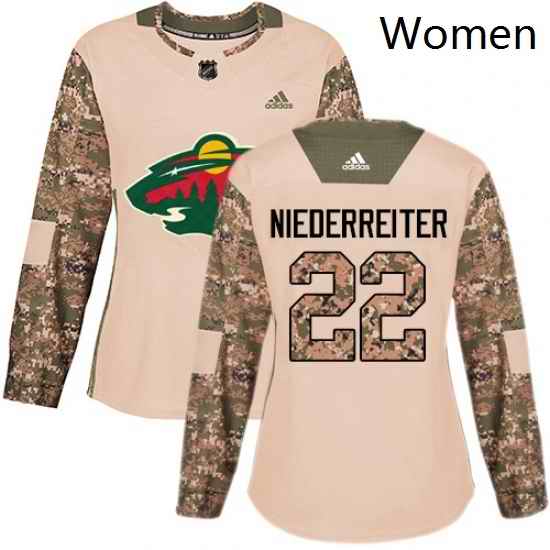 Womens Adidas Minnesota Wild 22 Nino Niederreiter Authentic Camo Veterans Day Practice NHL Jersey